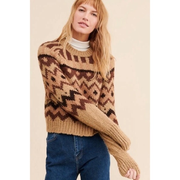 by Anthropologie Brown Striped Geometric Wool Blend Sweater - Picture 3 of 11